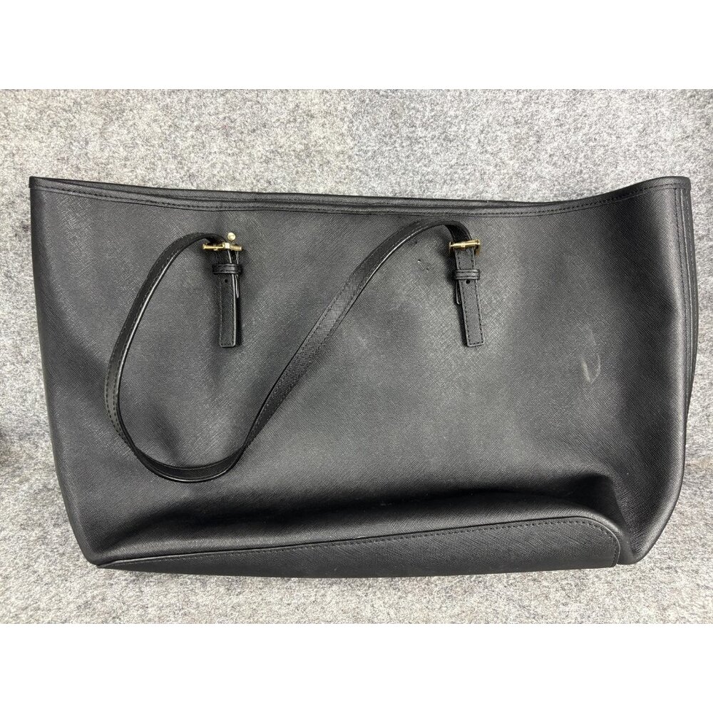 Michael Kors Tote Bag Womens Large Black Leather MK Logo Charm Shoulder Purse - Picture 4 of 11